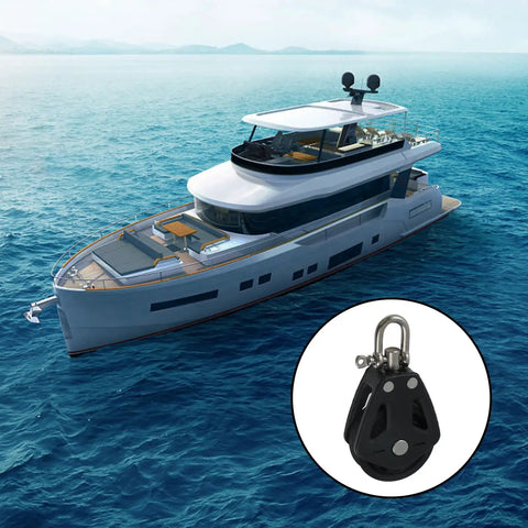 Nylon Marine Pulley Beefy Yet Lightweight With Stainless Steel Hardware For Ropes Up To 11mm 1650 Lb Load Capacity Ideal For Yacht And Sailboat Pulleys 2.6 Inches Long By 2 Inches Wide By 0.9 Inches Thick, black pulley on yacht