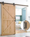 Black 12 Inch Barn Door Handle With Latch And Adjustable Floor Guide Kit For Tough As Nails Sliding Doors Flat Bottom Design