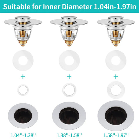 Universal Brass Sink Stopper Pop Up Drain Plug For 1.04 To 1.97 Inch Drains With Hair Catcher And Drain Strainer Easy Install