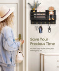Wall Mounted Key And Mail Organizer With Six Hooks And A Storage Drawer Easy Install Entryway Decor Must Have For Keys Mail Wallet Glasses Cards And Small Items Neat Black Finish installed by door