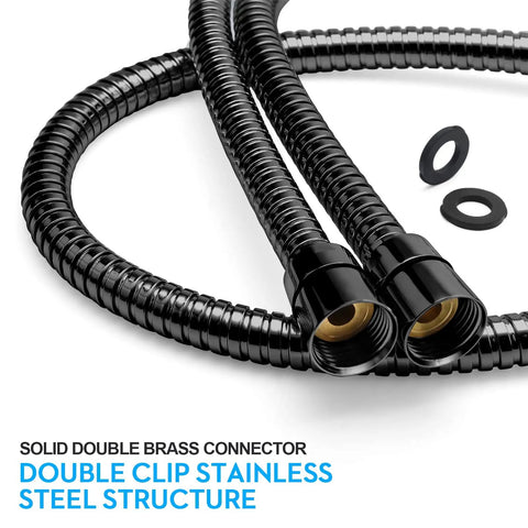 Extra Long 79 Inch Shower Hose With Handheld Shower Head Compatibility Flexible Brass Core Double Lock Design in matte black