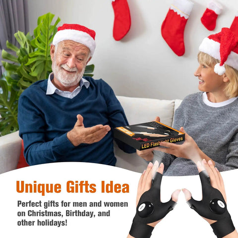 Father and daughter exchanging LED Flashlight Gloves Hands Free Light For Repairing Fishing Camping And Night Work Perfect Gift