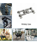 Slick 2 Pack Jaw And Jaw Anchor Swivels Crafted From Tough 304 Stainless Steel For Outdoor Jobs displayed with various uses.