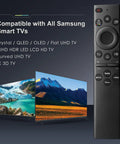 Universal Smart TV Remote Control For All LED LCD QLED UHD SUHD HDR with Netflix Prime Video shortcuts next to TVs