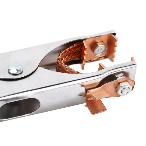 Hot Welding Ground Clamp With Massive Copper Alloy Body For 300 Amps, showing firm copper grip and sturdy metal construction.