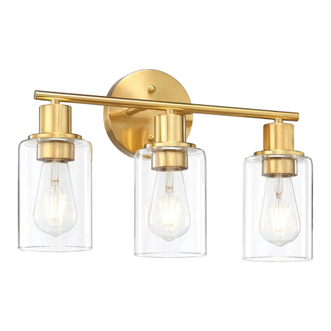 Three Light Matte Black Vanity Light With Clear Glass Shades For Bathroom Modern Wall Sconce Over Mirror With Adjustable Up Or Down Mount Sleek Vanity Fixture Delivering Bright On Trend Illumination in gold finish