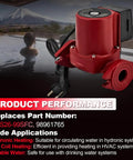 Whisper Quiet Hot Water Circulation Pump For Smooth Home Heating 230V 1 6Hp with red motor and power cord for indoor use.