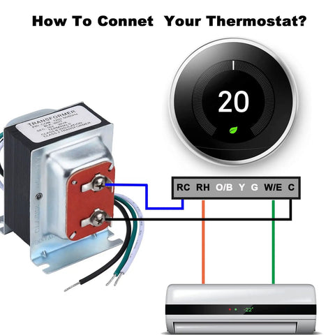 16V 30VA AC Doorbell Transformer Power Supply for Hardwired Door Chimes and Thermostats, showing wiring connection diagram