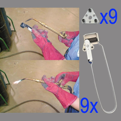 Triple Flint Torch Striker Kit For Welding And Cutting Pack Of 9 With 9 Refills shown in use with welding gloves.