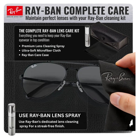 Pilot Shape Non Polarized Sunglasses For Men And Women With Dark Grey Lens shown with eyewear kit and cleaning accessories