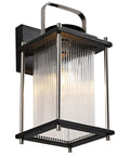Dope Weatherproof Outdoor Wall Light With Striped Glass, Black And Nickel Finish, 13 Inch Exterior Fixture for Porch Patio Garage Front Door