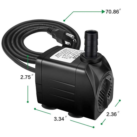 Ultra Quiet Submersible Water Pump 300GPH 1100L/H 21W With 5.9Ft Power Cord And 3 Nozzles for aquarium pond tank statuary