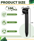 Pack Of 100 Half Inch Irrigation Tubing Hold Down Stakes Beefed Up Heavy Duty Anchors For Sprinkler Garden Landscaping Drip Lines Three Quarters Inch By Four Point Three Three Inch, shown with measurements and features.