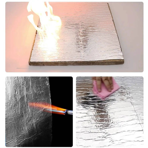 Hella Tough Asphalt Roof Shingle Repair Tape With Reflective Aluminum Foil Backing shows flame resistance testing and cleaning process.