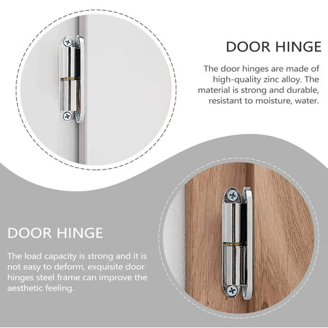 Heavy Duty Zinc Alloy Screw On Metal Door Hinge Set for internal cabinets and electrical boxes on white and wood surfaces