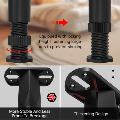 Close-up of the adjustable locking mechanism on 4 Pack Adjustable Bed Frame Support Legs Add Center Support Posts, height adjustable.