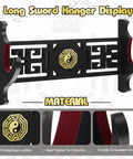 One Tier Katana Wall Mount Sword Holder With Red Velvet Padding, Chinese Bagua Pattern Display Rack, side view