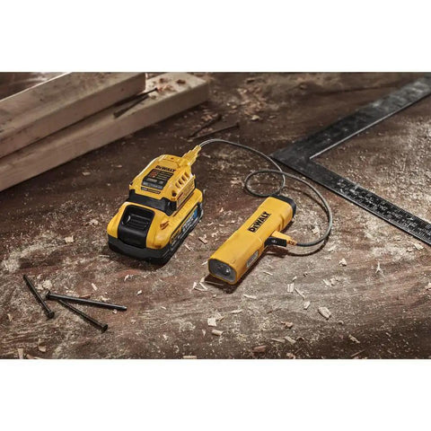 USB-C Rechargeable LED Flashlight With Magnetic Jobsite Light on workbench with tools, 1000 lumens, IP54 tough build, belt clip