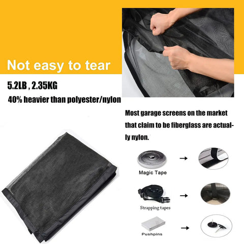 Image of a Ready-To-Install Magnetic Garage Screen For Double Car Doors, 16x7 Ft Reinforced Fiberglass Mesh With Full-Frame Tape Seam.