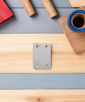 Flat Straight Corner Braces Set For Woodworking And DIY Heavy Duty Stainless Steel Brackets on wooden background