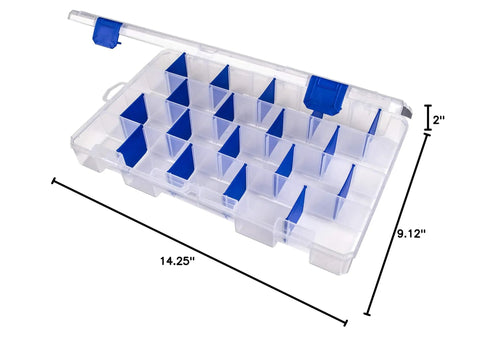 Tackle Box Organizer With Zerust Anti Rust Dividers, Customizable 18 Dividers Making 36 Compartments, Clear Fishing Lure Storage Box 14.25 x 9.125 x 2 inches