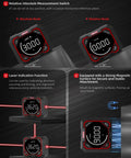 Pro Grade Laser Inclinometer And Digital Angle Meter For Absolute And Relative Readings Magnetic Inclinometer With LED Backlit Rotatable Screen 4x90 Degree Measurement Multi Unit Support MM Per Meter And Inches Per Foot Rechargeable 1000mAh Battery showing absolute and relative modes, laser alignment, and magnetic mounting