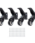 Hella Sturdy Workbench Casters Kit With Pedal Operated Lift Lower Mechanism Retractable 360 Degree swivel wheels and screws.