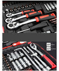 Premium Auto Combination Wrench Set Packing Slick Ratchet Pawl Sockets Hefty Spanner And Precision Screwdriver Bits For Your Garage Stash, showcasing the complete 120-piece toolkit.