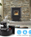 Convection Blower Replacement PU-4C442 Plug-And-Play For Englander Pellet Stoves next to fireplace in living room setting.