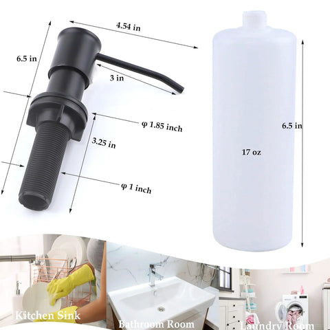 Brushed Nickel Kitchen Sink Soap Dispenser With 47 Inch Extension Tube Kit And 17 Oz Bottle Built In Pump 360 Degree Rotating Nozzle