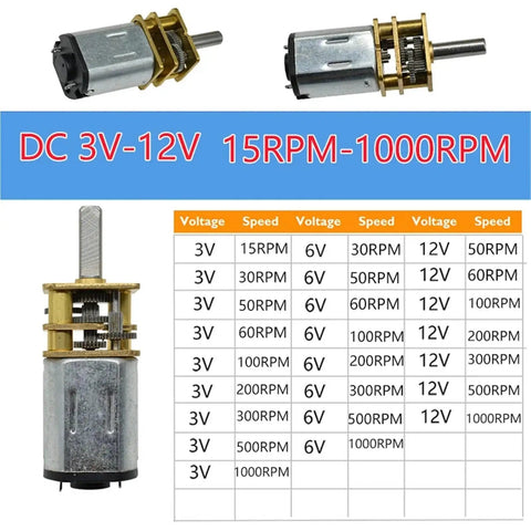 Heavy Duty N20 Micro Gear Motor Packed With Real Metal Reduction Gears Runs Like Gangbusters For Diy Robot Chassis Electronic Locks And Compact RC Mods Needing Low End Torque showing specifications and gear details.