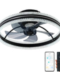 Enclosed Flush Mount Ceiling Fan With Light And Bluetooth Speaker, Low Profile 19.8 Inch, 6 Speed Reversible Blades, with remote control