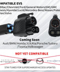 Nacs To Ccs1 Adapter For Tesla Supercharger showing compatible EV brands with graphic indicators and electrical specifications.