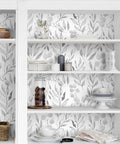 Gray Leaf Peel and Stick Wallpaper Dope Look Floral Self Adhesive Watercolor Leaves for Cabinets and Walls Removable