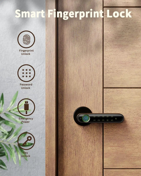 3-In-1 Fingerprint Smart Door Lock With Keypad And Mechanical Key, No Key Hassle Lever Entry For Home Office Hotel Or Apartment, Supports 50 Fingerprints, Easy Install On Standard US Doors