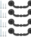 4 Pack French Provincial Drawer Pulls Antique Black With Mounting Screws European Style Vintage Decorative Handles