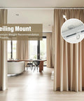 Heavy Duty Ceiling Curtain Track System With Wall Mount No Fuss Ultra Quiet Pulleys Aluminum Channel For Room Divider And Curtains Waterproof And Rust Resistant Smooth Glide Easy Install White Finish Fits 3 To 9 Feet ceiling mount in room with beige curtains