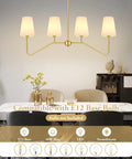 4-Light Gold Linear Chandelier Over Kitchen Island And Dining Table, Modern Pendant Lighting With White Fabric Shades, E12 Base, Bulbs Not Included