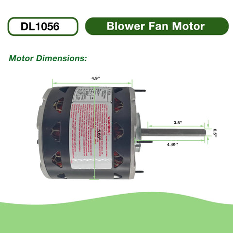 Direct Drive Blower Fan Motor Half HP 115V 1075 RPM 1 Phase 60 Hz 3 Speed Easy Swap Direct Replacement for AO Smith 1056 Fasco D701 GE 3587 Marathon X004 Emerson 1865 with 10uF Capacitor, 4.9 in body