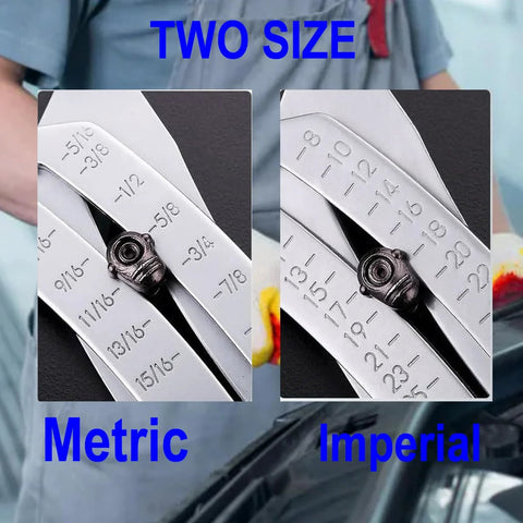 golckuod 2025 bolt size finder keychain with dual metric and imperial thread gauge; two-angle metal ruler views.