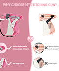 Easy Peasy Ergonomic Stitch Gun For Swift Clothing Patches And Soft Fabric Fix Ups With Two Thousand Micro Staples Plus Spare Tips In Cool Berry Pink Color side view showing ergonomic design and organizational features