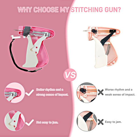 Easy Peasy Ergonomic Stitch Gun For Swift Clothing Patches And Soft Fabric Fix Ups With Two Thousand Micro Staples Plus Spare Tips In Cool Berry Pink Color side view showing ergonomic design and organizational features