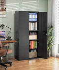 Heavy Duty Metal Garage Storage Cabinet With Locking Doors And Adjustable Shelves, 71 Inch High, in home office setting.