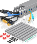Open Slot Wire Duct Kit for Desk and Server Racks, 125.6 Inch Length, Eight Channel 15.7 Inch Lanes, Cable Raceway, 8 Pack, Grey