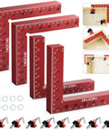 Pro Grade Corner Clamp Set For Woodworking 90 Degree Right Angle Clamps Aluminum Alloy With Extended Five And A Half Inch By Five And A Half Inch Clamping Range Four Pack For DIY Picture Frames Boxes Cabinets And Drawers, shown with red aluminum clamps and fixtures.
