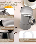 Uncoated 2 Cup Moka Pot Thick 304 Stainless Steel Stovetop Espresso Coffeemaker For Home Travel Camping Brews Like A Pro Rich Italian Style Greca Cafe Mocha Pot 100ml 3.3oz.
