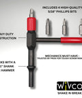 Shake-N-Break Air Impact Screw Remover with .401 shank and four Phillips bits for rusted fasteners, heavy duty construction shown