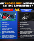 Comparison chart between BTMS Pro Grade Car Battery Tester Memory Saver and other brands for OBD2 vehicles.