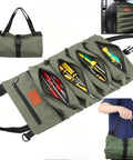 Five Pocket Tool Roll Organizer Pouch With Zipper Pockets And Adjustable Buckle Closure For Hardware And Workshop Accessories