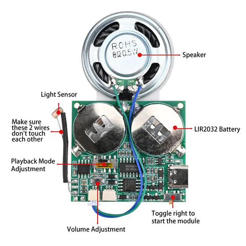 Slick DIY Light Activated Sound Module With Type C Usb Recordable Chip And 8Mb Memory Speaker Programmable Voice Player Box For Awesome Custom Greeting Cards And Rad Maker Projects Online Now